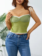 Wool Knitted Contrast Tie-up Spaghetti Strap 90s Crop Top