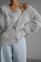 Wool Loose V-neck Long Sleeve Cardigan