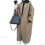 Woolen Cardigan Solid Color Long Overcoat