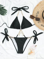 Wrinkled Diamond Metal Chain Bikini Set