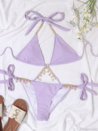 Wrinkled Diamond Metal Chain Bikini Set