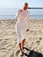 Backless Tie Up Knit Crochet HollowOut Beach Maxi Dress
