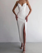 Elegant High Slit Bodycon Spaghetti Straps Corset Midi Dress
