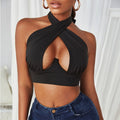 Hollow Out Cross Halter Neck Tank Top