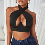 Hollow Out Cross Halter Neck Tank Top