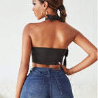 Hollow Out Cross Halter Neck Tank Top
