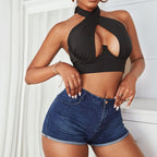 Hollow Out Cross Halter Neck Tank Top