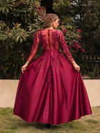 Embroidered Long Sleeve Evening Dress