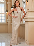 Elegant Neck Sequined Evening Dress