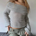 Y2k Aesthetic Bowknot Pattern Off - Shoulder Sweater