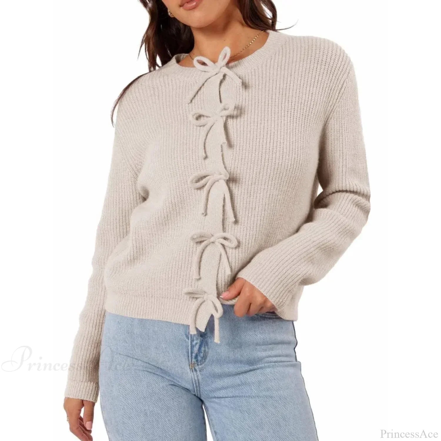 Y2K Bow Front Round Neck Cardigan
