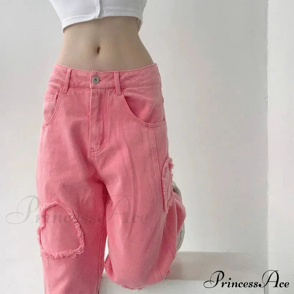Y2K Cute Pink Heart Shape Jeans