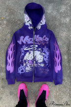 Y2K Dark Hip-Hop Cartoon Zip Hoodie