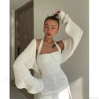 Y2K Drop Shoulder Crop Top Knit Cardigan