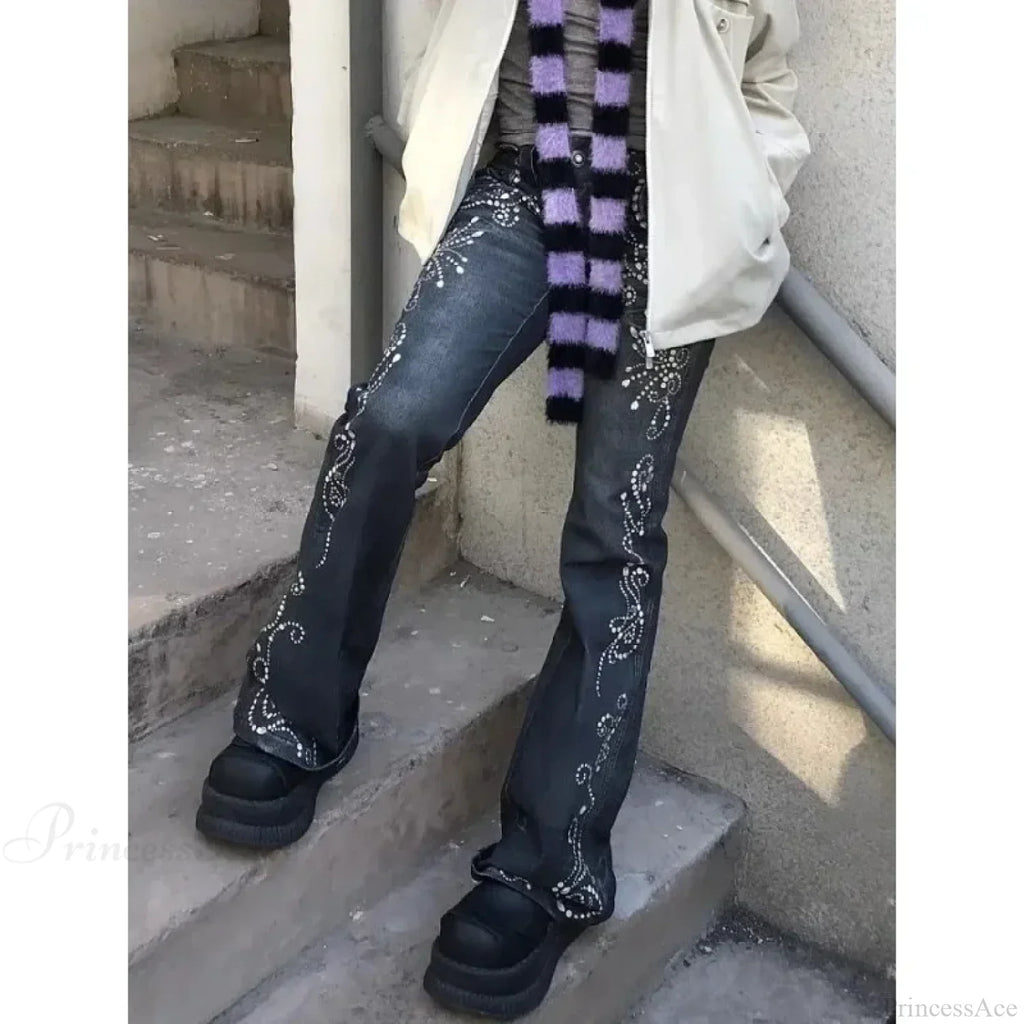 Y2K Embroidery Denim Wide Pants