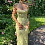 Y2K Floral Print Spaghetti Strap Backless Summer Floral Dress