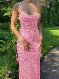 Y2K Floral Print Spaghetti Strap Backless Summer Floral Dress