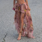 Y2K Floral Printed Low Waist Lace Holiday Skirt