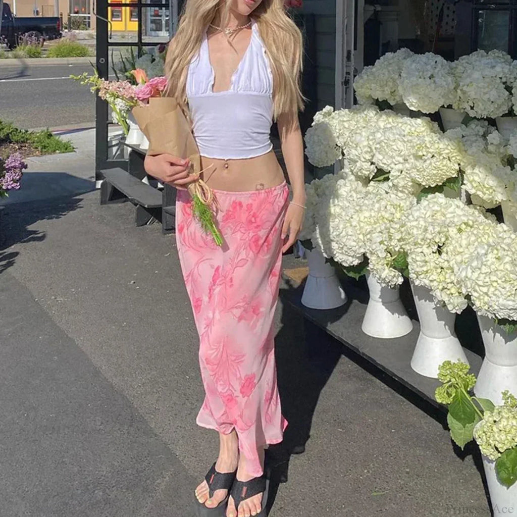 Y2K Floral Straight Leg Loose Slim Low Waist Summer Skirt