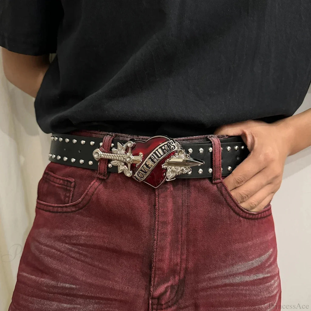 Y2K Genderless Gothic Crimson Heart Strap