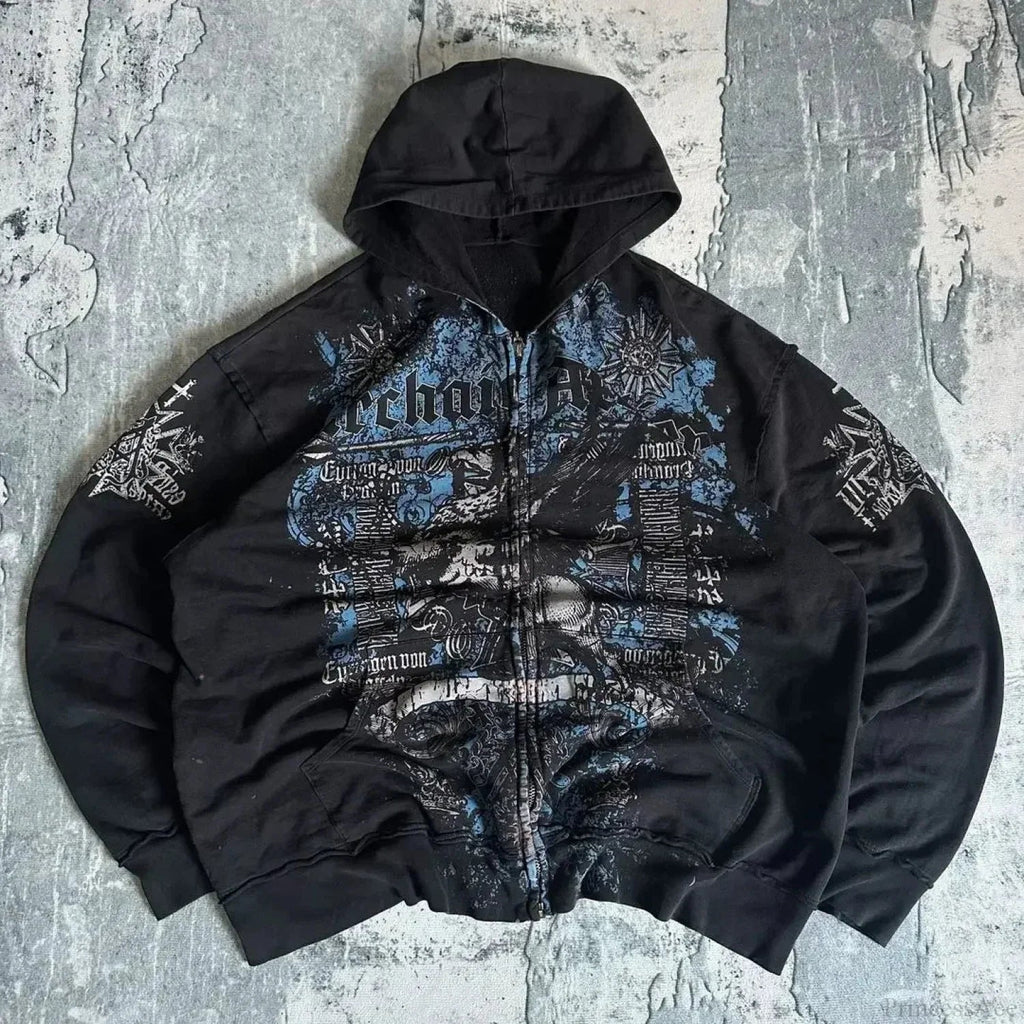 Y2K Gothic Skull Zipper Hoodie