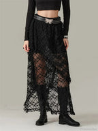 Y2K Lace Mesh See Through High Waist Asymmetrical Skirt