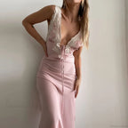 Y2K Lace Trim Long Vacation Dress
