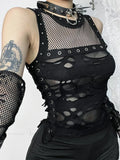 Y2K Mesh Patchwork Crop Top