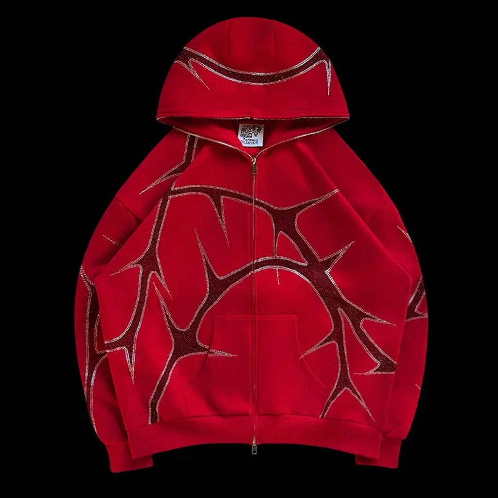 Y2K Mysterious Rhinestone Zipper Hoodie