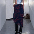 Y2K Retro Floral Printed High Waist Ruffled Women's Long Skirt