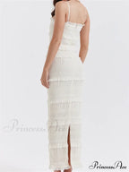 Y2K Ruched Sleeveless Strap Sling for Women Ruffles Square Neck Low Cut Back Split Female Vestidos