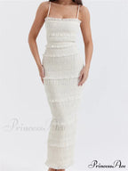Y2K Ruched Sleeveless Strap Sling for Women Ruffles Square Neck Low Cut Back Split Female Vestidos