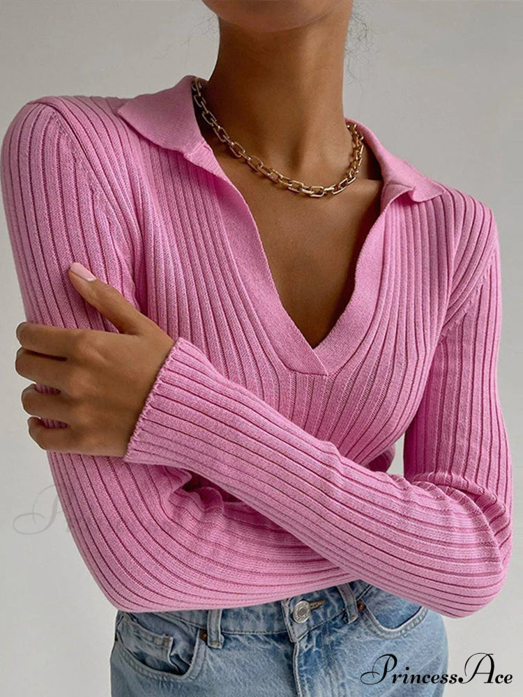 Y2K Solid Color Casual Knitted Sweater Pullover