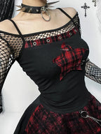 Y2K Tartan Patchwork Cyber Punk Crop Top