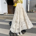 Y2K Women's Lace Crochet Umbrella Long Skirt Bohemian High Waist