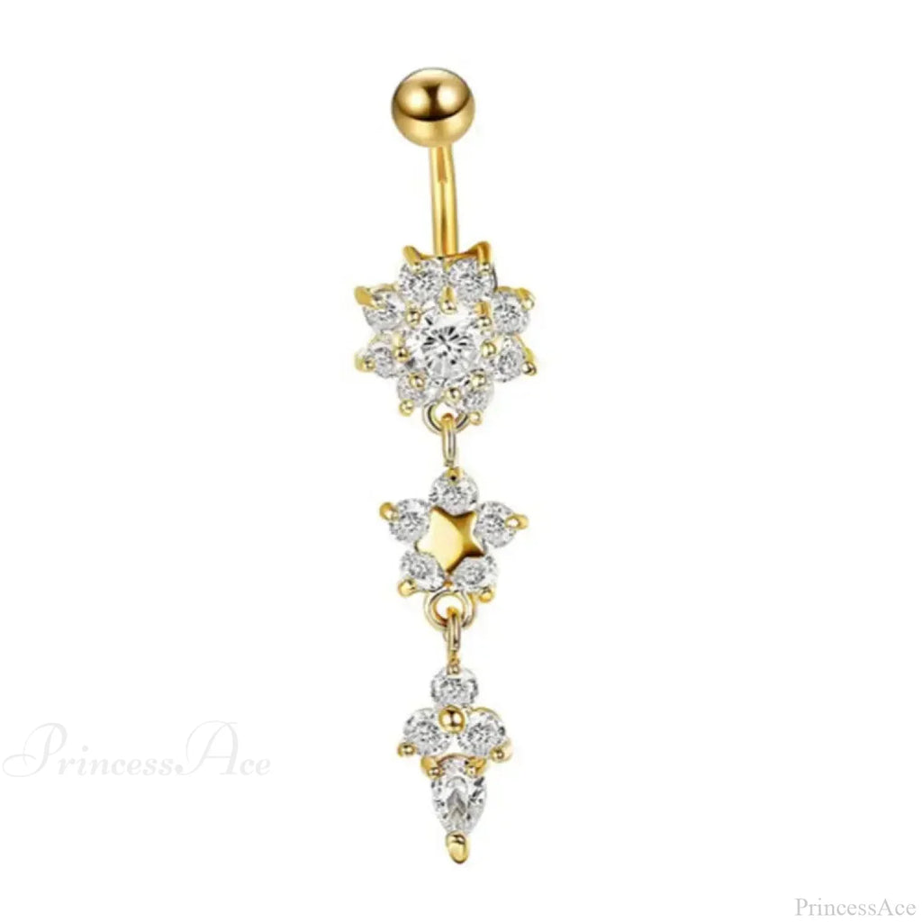 Yellow CZ Butterfly Heart Gothic Belly Ring