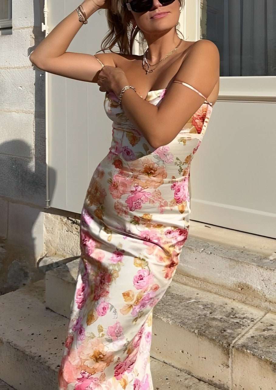 Lucy Floral Satin Maxi Dress