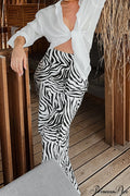 Zebra Print High Waist Draped Maxi Skirt