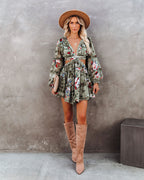 Zida Floral Ruffle Tiered Cutout Dress Olive