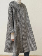 Zigzag Woolen Sashes A-Line Overcoat