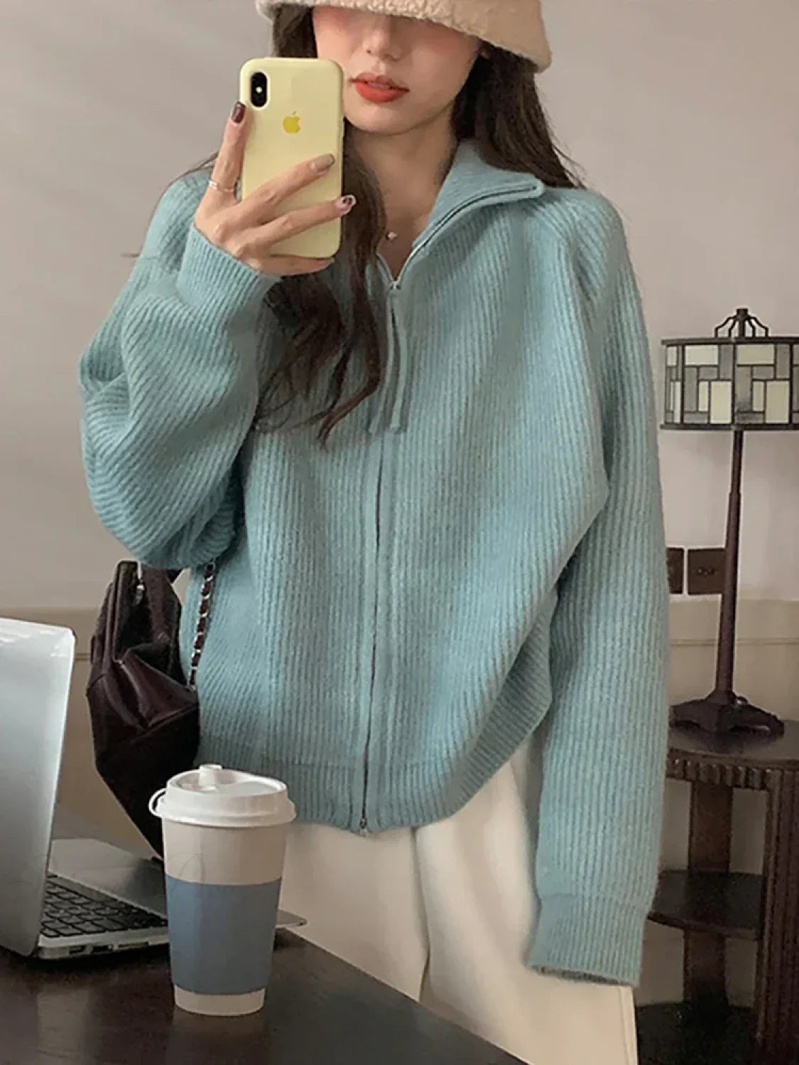 Zippered Knit Cardigan