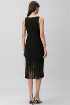 Zevian Black Fringed Midi Dress