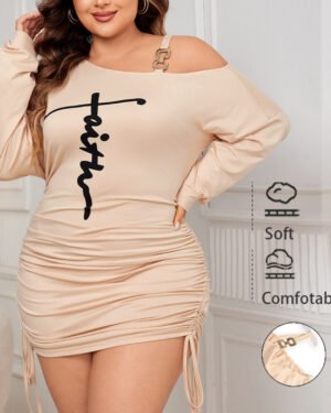Off-Shoulder Long Sleeve Bodycon Dress Elegant Casual