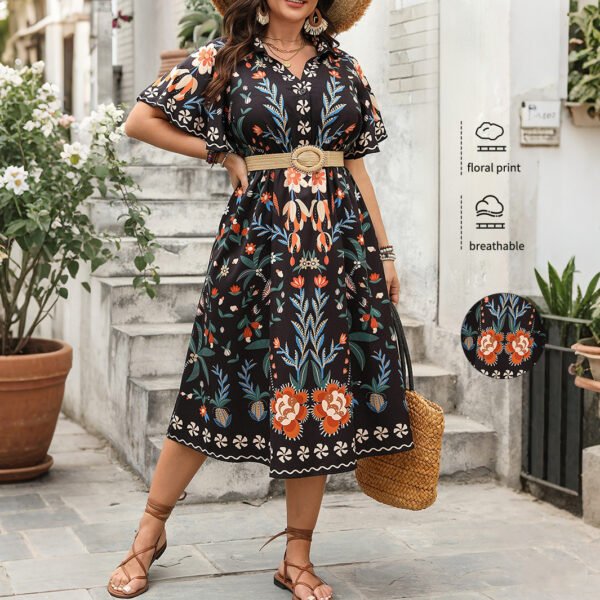 Bohemian Contrast V-Neck High Waist Maxi Dress
