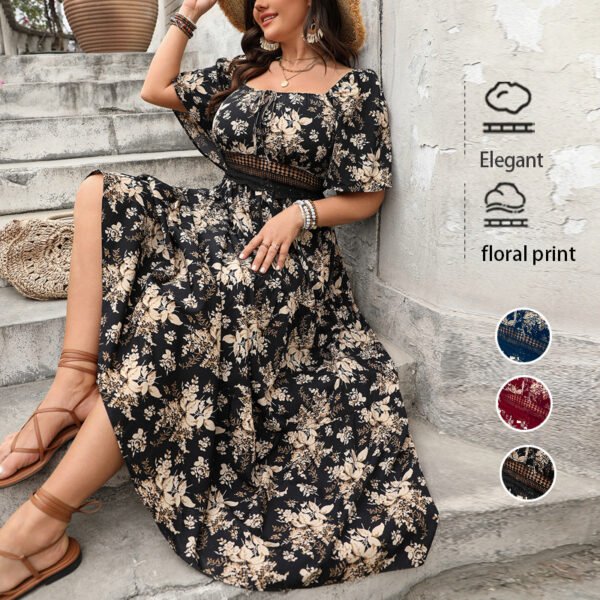 Retro Floral A-Line Dress Comfortable Casual