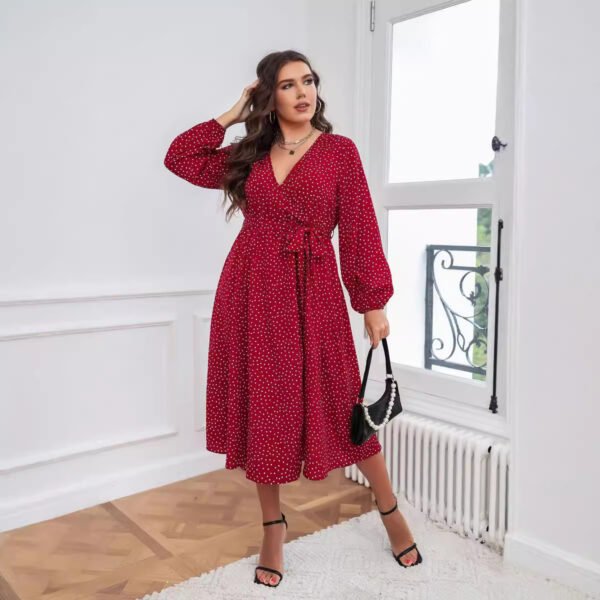 Red Polka Dot Maxi Dress Elegant Plus Size Long Sleeve