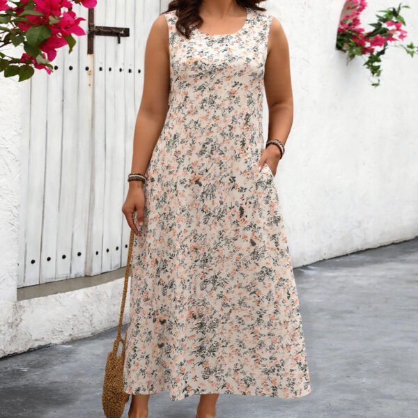 Floral Print A-Line Maxi Dress with Pockets