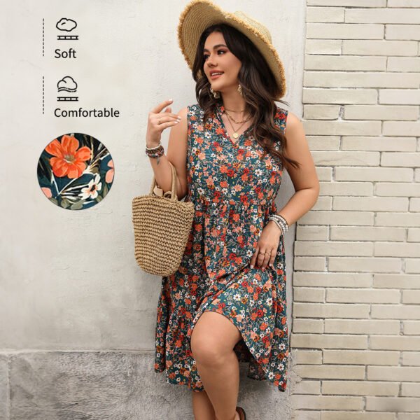 Elegant Floral Print Sleeveless Dress Polyester Casual Maxi Dress