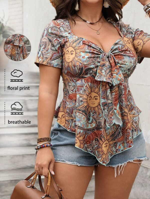 Trendy Floral Loose-Fit Top with Tie Detail
