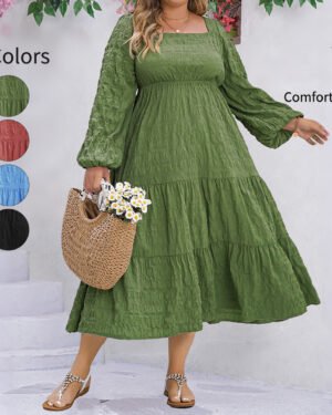 Plus Size Casual Solid Color Long Sleeve Dress